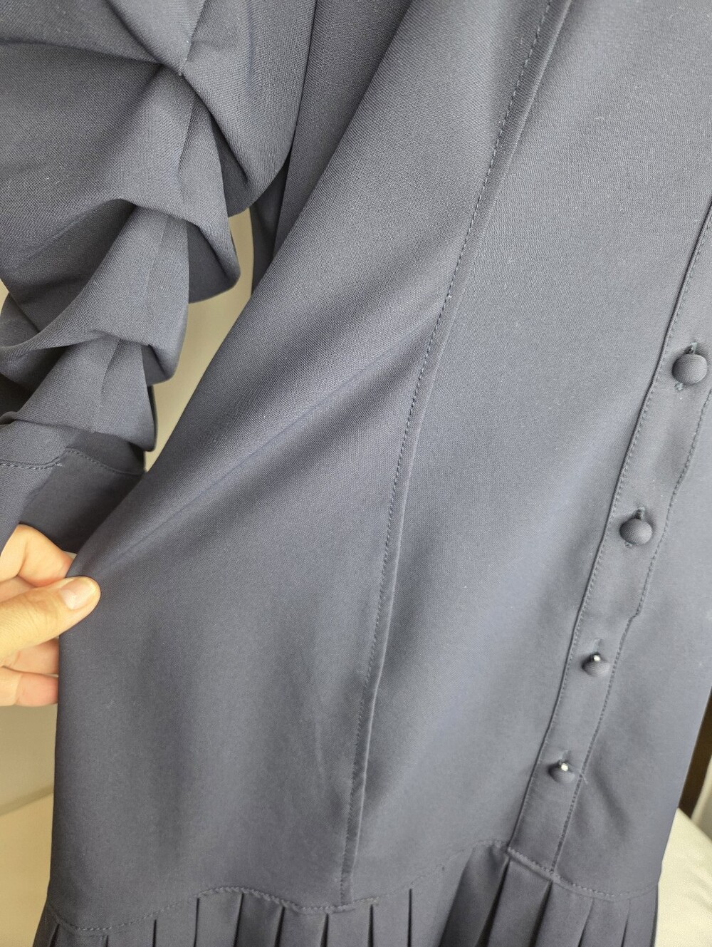 cinq a sept Size 10 "Lucilla Dress"Navy Button-Front  Dress with Pleated Hem - Picture 7 of 10
